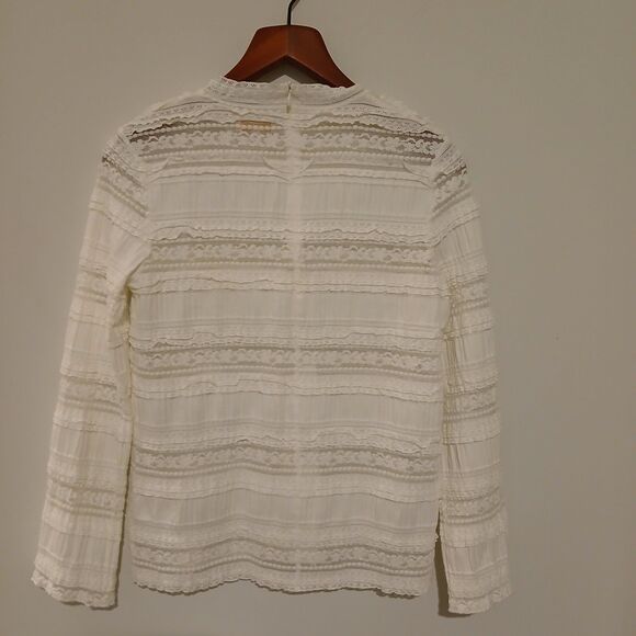 By TiMo Nordstrom Lace Blouse Small White Ruffled Sheer Cottagecore - Picture 3 of 9